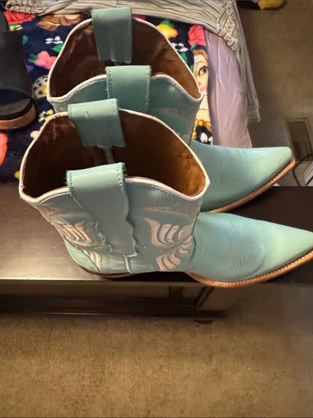 Circle G Teal Lace-Up Western Boots with Embroidered Shaft - Picture 2 of 3